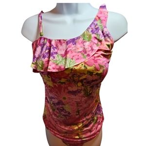 Garrett Hill One Piece Swimwear Underwire Bra Floral Off Shoulder Flower Tropic